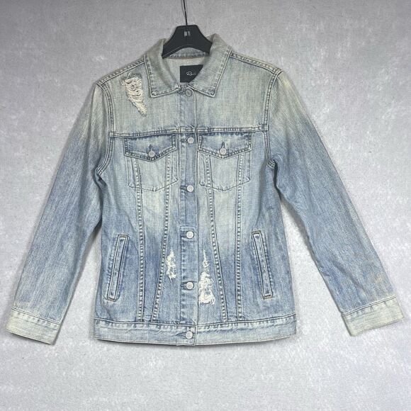 Rails Knox Distressed Denim Jacket Women’s Small Custom Embroidery Factory DYLAN - Picture 3 of 16